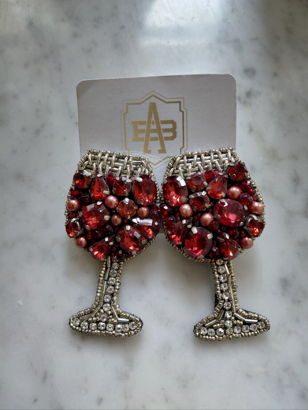 🆕 ALLIE BEADS DESIGNS RED WINE GLASS EARRINGS $68 NWT